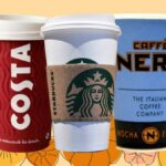 coffee cups on pumpkin background