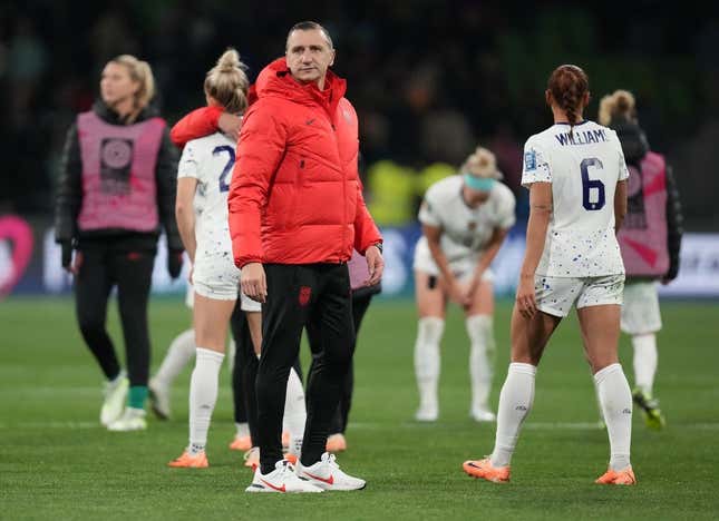 Aug 6, 2023; Melbourne, AUS;  United States head coach Vlatko Andonovski on the pitch after a Round of 16 match in the 2023 FIFA Women's World Cup against Sweden at Melbourne Rectangular Stadium.