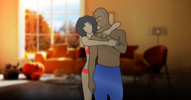 An illustration of a black couple in their underwear