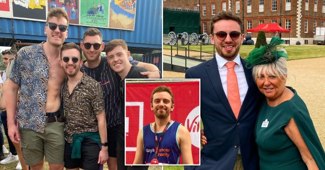 (L-R) Mason, with his friends at a festival, running the London Vitality 10km, and with his mum (Picture: Mason Morgan)