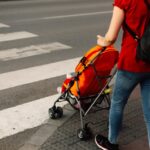 Mother with her children on crosswalk