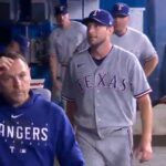 Rangers' Max Scherzer exits the game with a right triceps spasm while pitching against the Blue Jays.