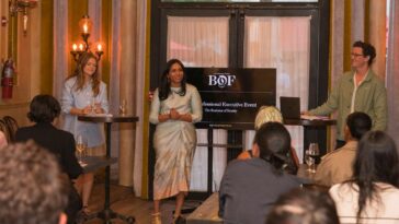 The Business of Beauty's inaugural executive event at Hotel Chelsea, New York City. Pictured from left: Alice Gividen, BoF's associate director of content strategy, Priya Rao, executive editor of the Business of Beauty, and Robin Mellery-Pratt, BoF's head of content strategy