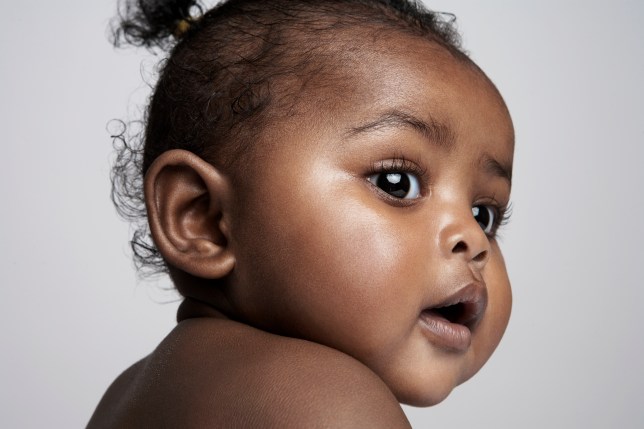 Baby girl(6-9 months) looking, portrait