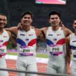 Team Philippines after the men's 4x400-meter final at the 19th Asian Games in Hangzhou, China.