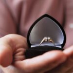 Open heart-shaped ring box shows engagement ring