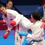 Jamie Christine Lim (left) in the Asian Games karate competition.
