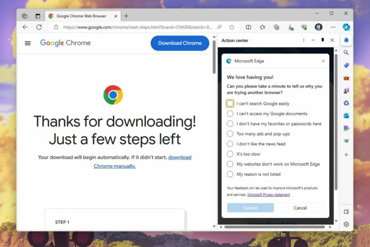 Microsoft now thirstily injects a poll when you download Google Chrome