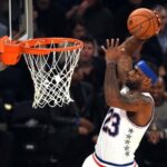 East NBA All Star  LeBron James (Cavaliers) goes to the basket during the 64th NBA All-Star Game at Madison Square Garden in New York  February 15, 2015.