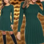 A woman wearing the Gyabnw Winter Jumper Dress Women UK Knitted Sweater Turtleneck Tunic Pullover