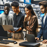 computer shoppers in a retail store