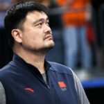 Yao Ming, president of the Chinese Basketball Association, reacts in the Basketball - Men's Semi-final match between Philippines and China on day 11 of the 19th Asian Games at Hangzhou Olympic Sports Centre Gymnasium on October 4, 2023