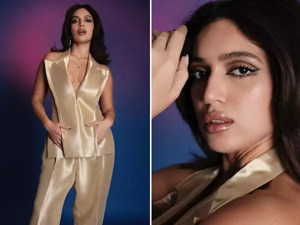 Bhumi Pednekar looks stunning in a golden pantsuit