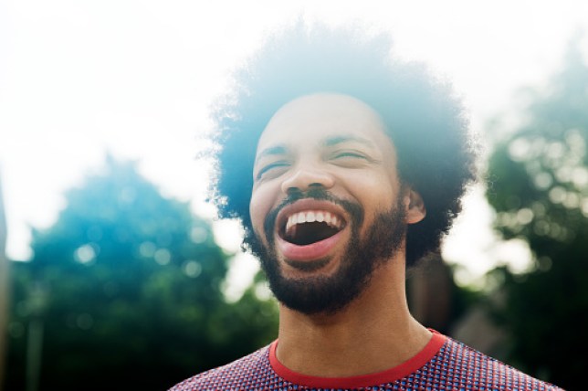 Excited man looking up