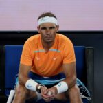 FILE PHOTO: Tennis - Australian Open - Melbourne Park, Melbourne, Australia - January 18, 2023 Spain's Rafael Nadal reacts during his second round match against Mackenzie Mcdonald of the U.S.