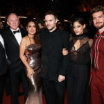 LOS ANGELES, CALIFORNIA - NOVEMBER 04: (L-R) Gucci Global CEO Jean-Fran√ßois Palus, Kering CEO Fran√ßois-Henri Pinault, Salma Hayek, wearing Gucci, Gucci Creative Director Sabato De Sarno, Sofia Boutella, wearing Gucci, and Andrew Garfield, wearing Gucci, attend the 2023 LACMA Art+Film Gala, Presented By Gucci at Los Angeles County Museum of Art on November 04, 2023 in Los Angeles, California. (Photo by Matt Winkelmeyer/Getty Images for LACMA)