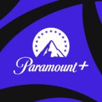 Paramount Plus logo on a blue and black background