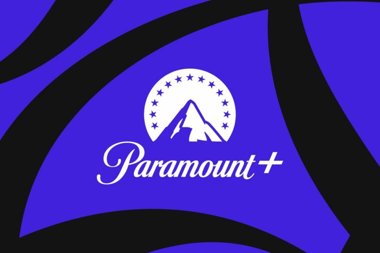 Paramount Plus logo on a blue and black background