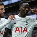 Tottenham's Pape Matar Sarr celebrates after scoring his side's opening goal