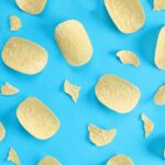 pattern potato chips on blue background