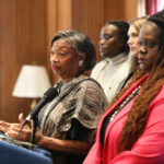 NYS Senate Majority Leader Andrea Stewart-Cousins speaks at a press conference.