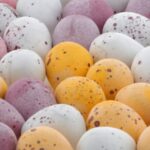 A group of small Easter eggs with selective focus