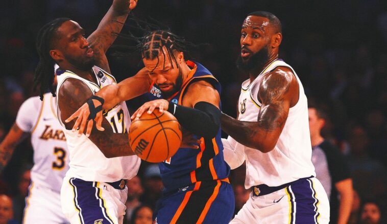 LeBron James, Lakers pull away for 113-105 win to end Knicks' winning streak