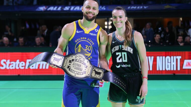 Steph bests Sabrina in their three-point shootout