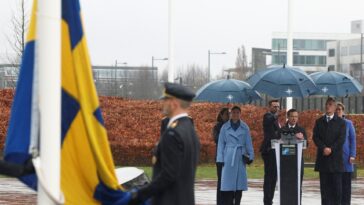 Flag of NATO’s 32nd member, Sweden, raised at alliance’s headquarters