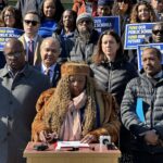 Mount Vernon School Superintendent Veronica Smith calls on Gov. Kathy Hochul to restore a $2.9 million cut to the district’s foundation aid at a rally on March 1, 2024.