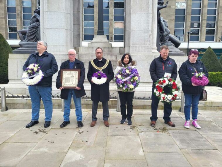 Bolton commemorates International Workers' Memorial Day outside town hall