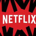 Illustration of the Netflix wordmark on a red and black background.