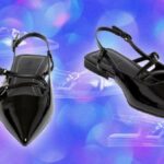 Image of M&S Leather Patent Buckle Flat Slingback Shoes