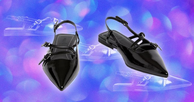 Image of M&S Leather Patent Buckle Flat Slingback Shoes