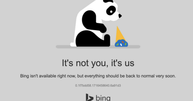 Bing’s error message displaying a sad panda that dropped its icecream.