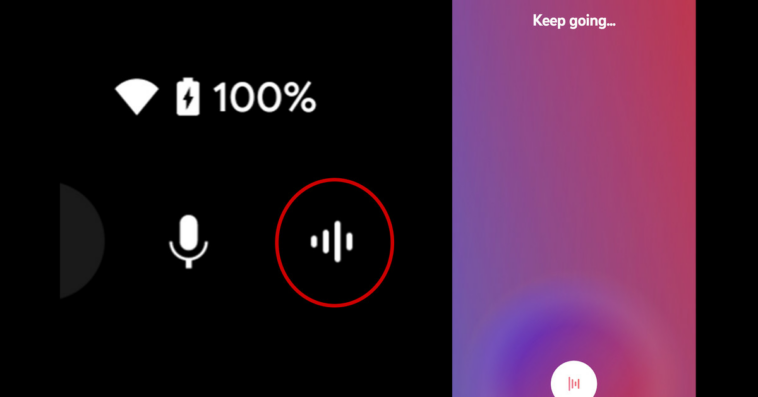 Two screenshots, one of the waveform icon, and one of the screen YouTube Music shows when listening.