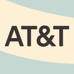 The text AT&amp;T logo on a light blue and tan background