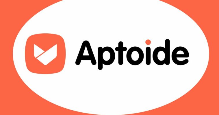 The Aptoide logo against a white, round background.