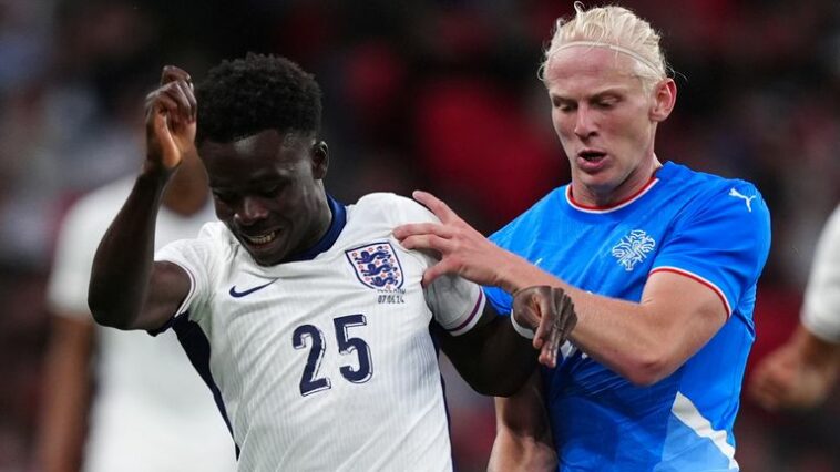 Bukayo Saka appeared from the bench against Iceland