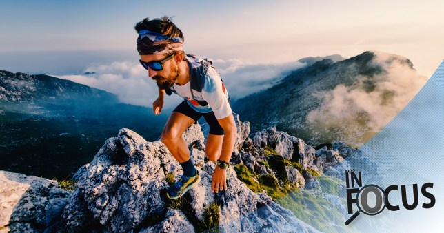 Man running up a mountain