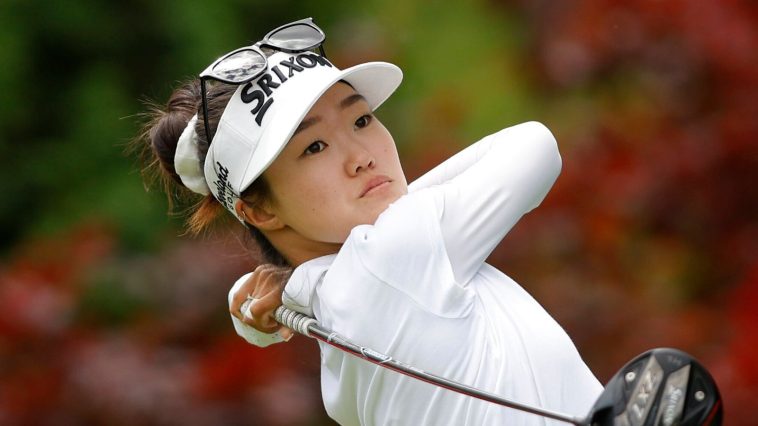 Grace Kim, of Australia, watches her tee shot on the 17th hole during the first round of the Dow Championship LPGA golf tournament, Thursday, June 27, 2024, at Midland Country Club in Midland, Mich. (AP Photo/Al Goldis)