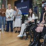 Floriane de Saint-Pierre, Astrid de Montessus, Andrée-Anne Lemieux, Isabelle Lefort, Virginie Dubost and Louise Linderoth attend the prize ceremony for the Grand Prix Inclusive Design at the Institut Français de la Mode in Paris.