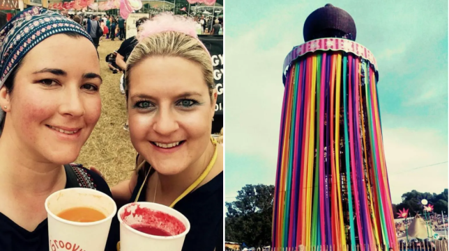 Estella and her wife Faye at Glastonbury in 2017, the year that they got engaged there.