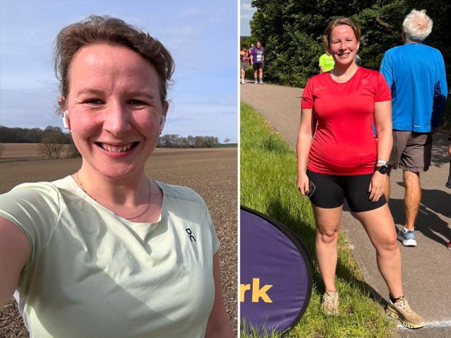 Lydia Wilgress smiling in a selfie and at Parkrun