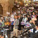 State Sen. Jabari Brisport rallied with fellow Democratic-Socialist lawmakers today in support of a bill that attempts to clamp down on charitable donations to organizations the lawmakers allege are participating in war crimes.