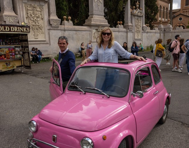 Claie in pink Fiat 500