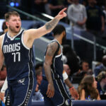 Luka Doncic  of the Dallas Mavericks reacts after fouling out in the fourth quarter against the Boston Celtics in Game Three of the 2024 NBA Finals at American Airlines Center on June 12, 2024 in Dallas, Texas.