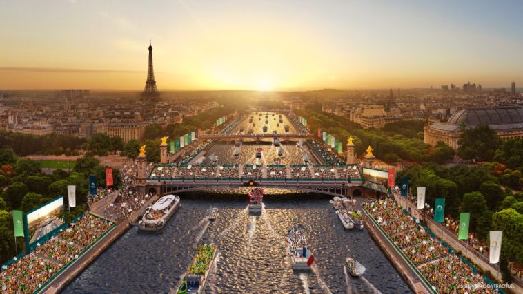 A rendering of the 2024 Paris Olympic Games opening ceremony