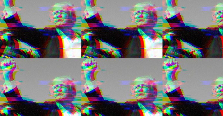 A glitching image of Donald Trump