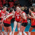 Belgium celebrates a point against Sweden in the n the FIVB Challenger Cup at Ninoy Aquino Stadium in Manila